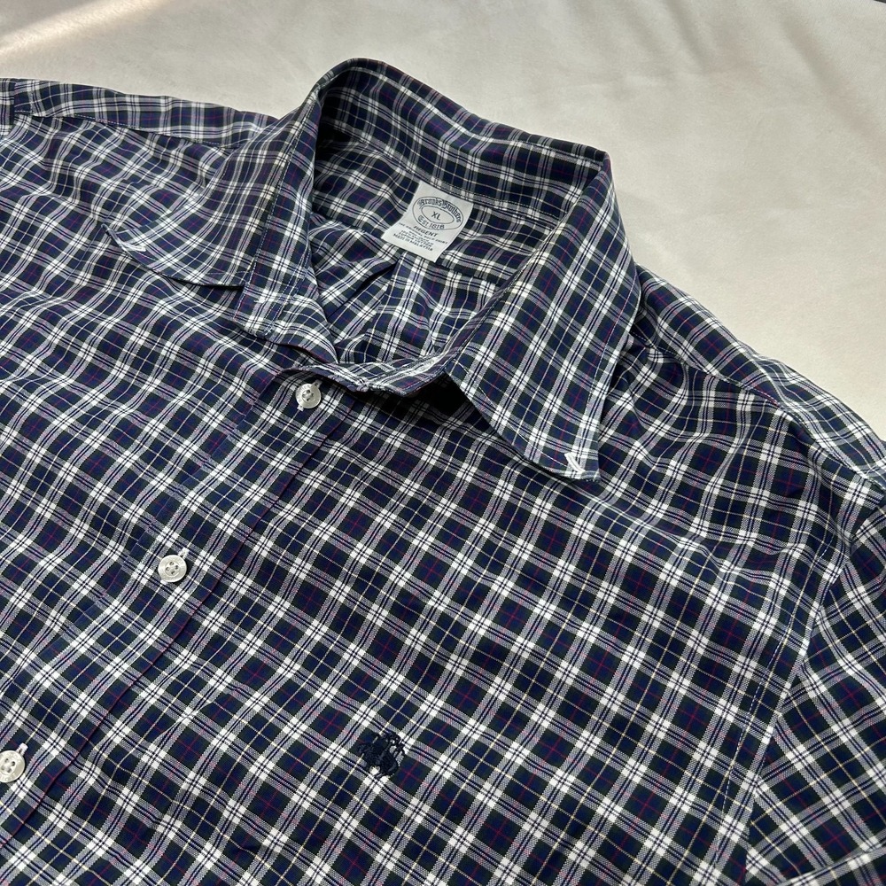 Brooks Brothers Regent Dress Shirt Mens XL‎ Supima Cotton Non Iron Plaid Blue